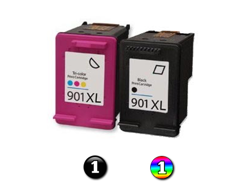 2 Pack Combo remanufactured HP901XL (1BK/1COL) ink cartridges